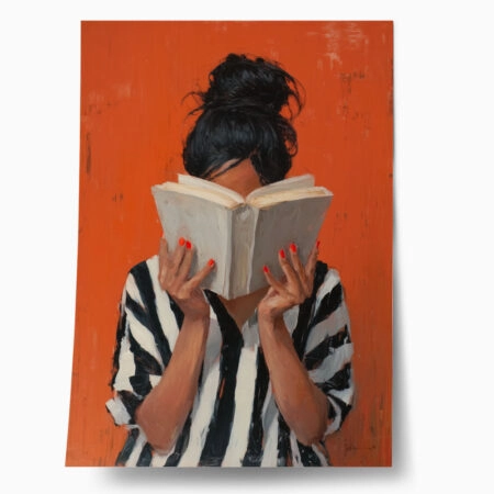 Poster AFROCENTRIC WOMAN HIDING BEHIND BOOK ORANGE - 