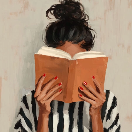 Poster AFROCENTRIC WOMAN HIDING BEHIND BOOK WHITE -  Sticky 2
