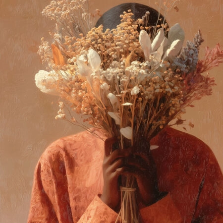 Poster AFROCENTRIC WOMAN HIDING BEHIND BOUQUET -  Sticky 2