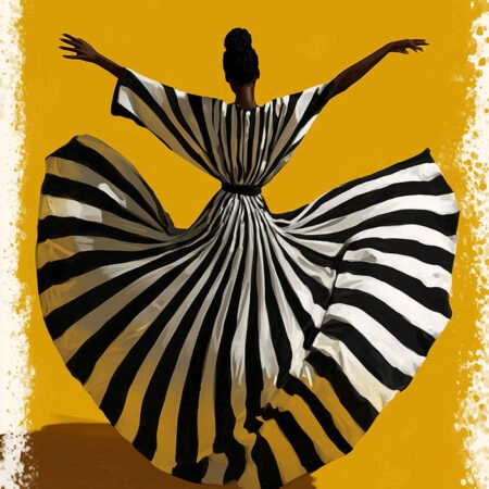 Poster AFROCENTRIC WOMAN IN ZEBRA DRESS DANCING -  Sticky 2