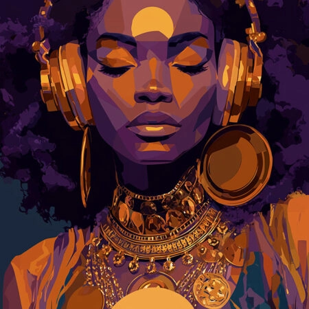 Poster AFROCENTRIC WOMAN LISTENING TO MUSIC -  Sticky 2