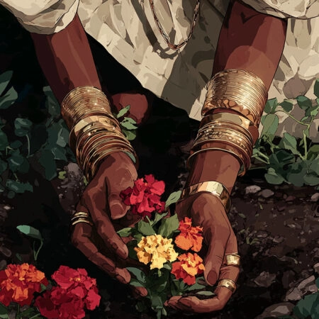 Poster AFROCENTRIC WOMAN PICKING FLOWERS -  Sticky 2