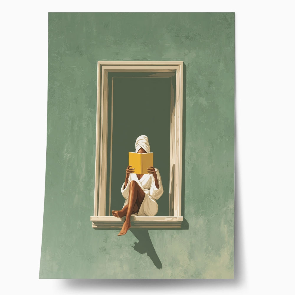 Poster AFROCENTRIC WOMAN READING ON WINDOW
