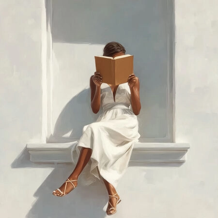 Poster AFROCENTRIC WOMAN READING WHITE -  Sticky 2