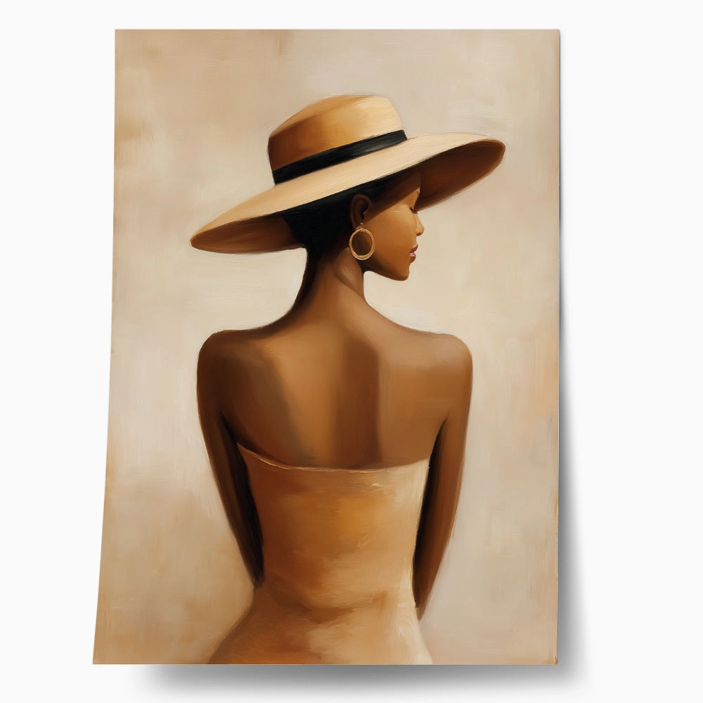 Poster AFROCENTRIC WOMAN WITH HAT BEIGE