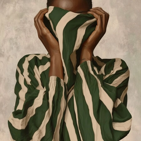 Poster AFROCENTRIC WOMAN WITH STRIPED SWEATER BEIGE -  Sticky 2