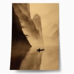 Poster BOAT IN MISTY MOUNTAIN LAKE