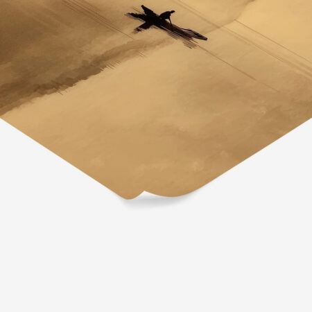Poster BOAT IN MISTY MOUNTAIN LAKE -  Sticky 1