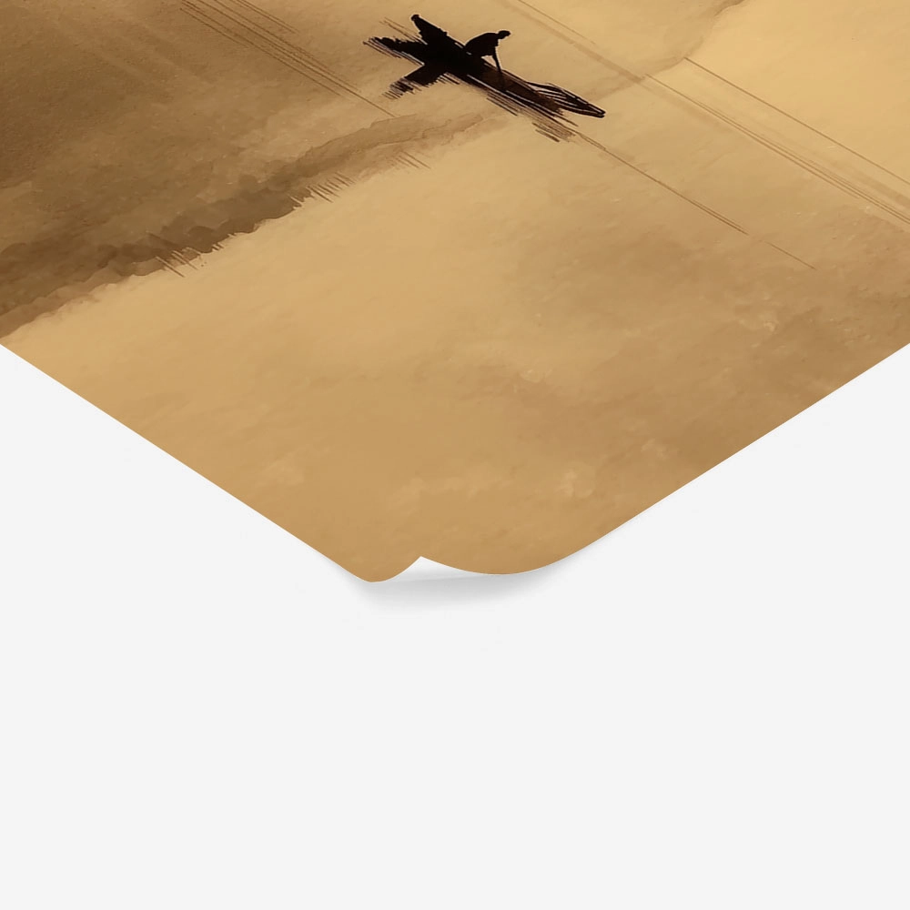 Poster BOAT IN MISTY MOUNTAIN LAKE