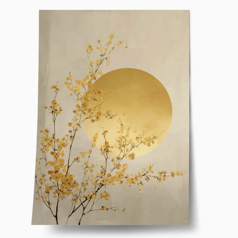 Poster GOLDEN CHERRY BLOSSOMS WITH SUN