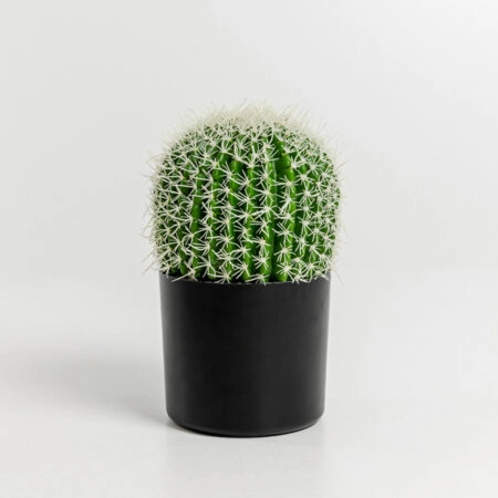 FEROCACTUS ΦΥΤΟ ΤΕΧΝΗΤΟ ΣΕ ΓΛΑΣΤΡΑ 18x18x30cm ΥΦΑΣΜΑ ΠΡΑΣΙΝΟ ΛΕΥΚΟ ΠΛΑΣΤΙΚΟ - 