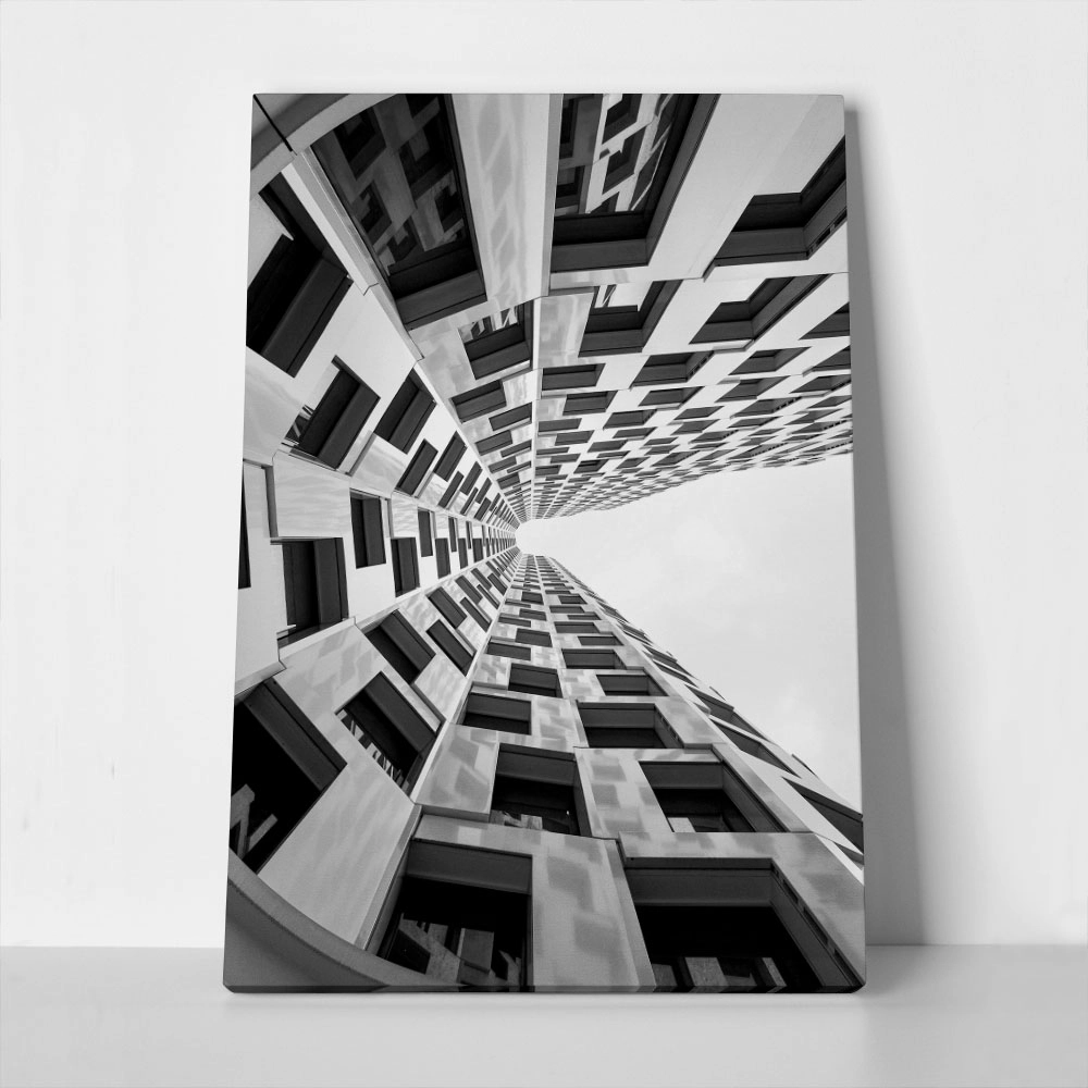 Πίνακας σε Καμβά BLACK AND WHITE ARCHITECTURAL ABSTRACT GEOMETRIC COMPOSITION