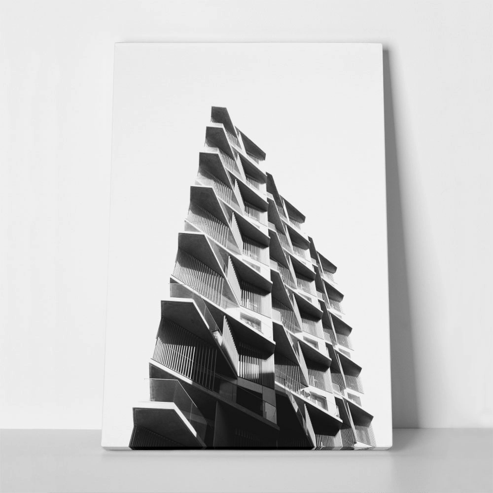 Πίνακας σε Καμβά BLACK AND WHITE ARCHITECTURAL CACTUS TOWER