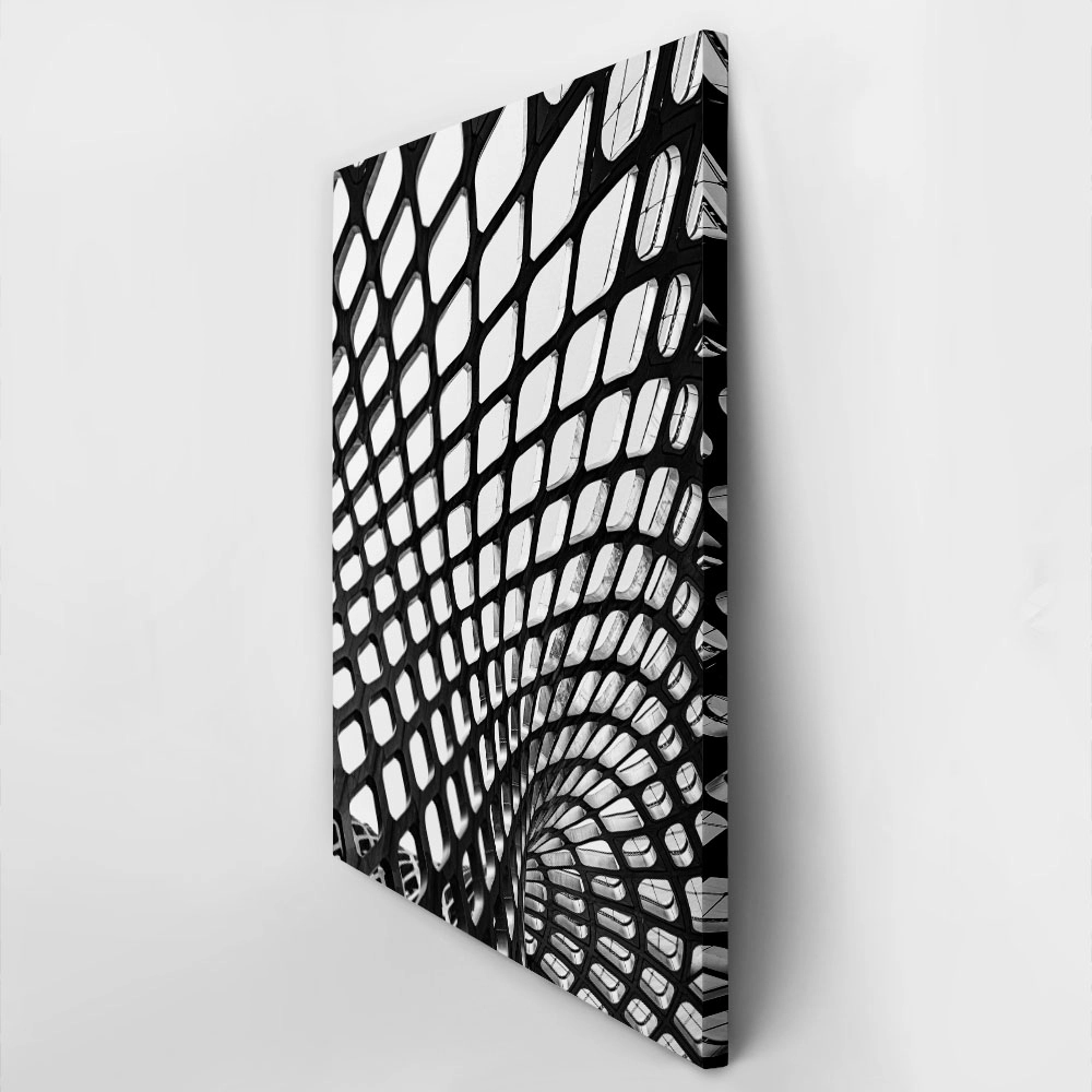 Πίνακας σε Καμβά BLACK AND WHITE ARCHITECTURAL COCOON GEOMETRIC PATTERN