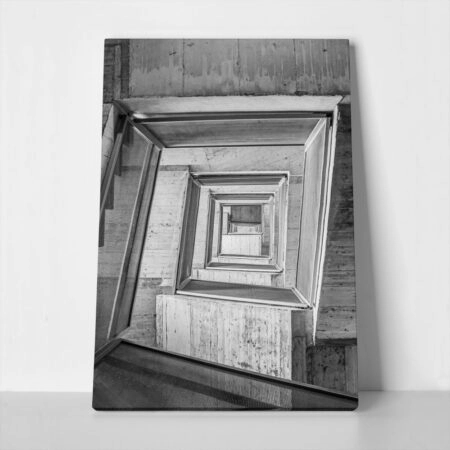 Πίνακας σε Καμβά BLACK AND WHITE ARCHITECTURAL CONCRETE STAIRCASE 3 - Πολεις και Αρχιτεκτονικη