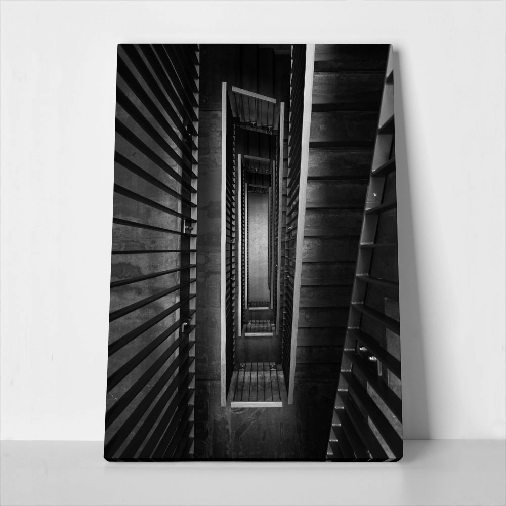 Πίνακας σε Καμβά BLACK AND WHITE ARCHITECTURAL CONCRETE STAIRCASE 4