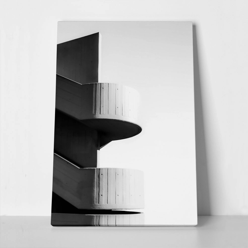 Πίνακας σε Καμβά BLACK AND WHITE ARCHITECTURAL CONCRETE STAIRCASE