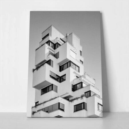 Πίνακας σε Καμβά BLACK AND WHITE ARCHITECTURAL CUBE APARTMENTS - Πολεις και Αρχιτεκτονικη