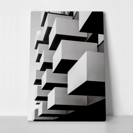 Πίνακας σε Καμβά BLACK AND WHITE ARCHITECTURAL CUBE BALCONIES - Πολεις και Αρχιτεκτονικη