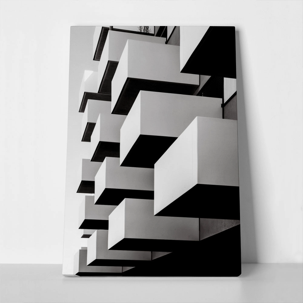 Πίνακας σε Καμβά BLACK AND WHITE ARCHITECTURAL CUBE BALCONIES