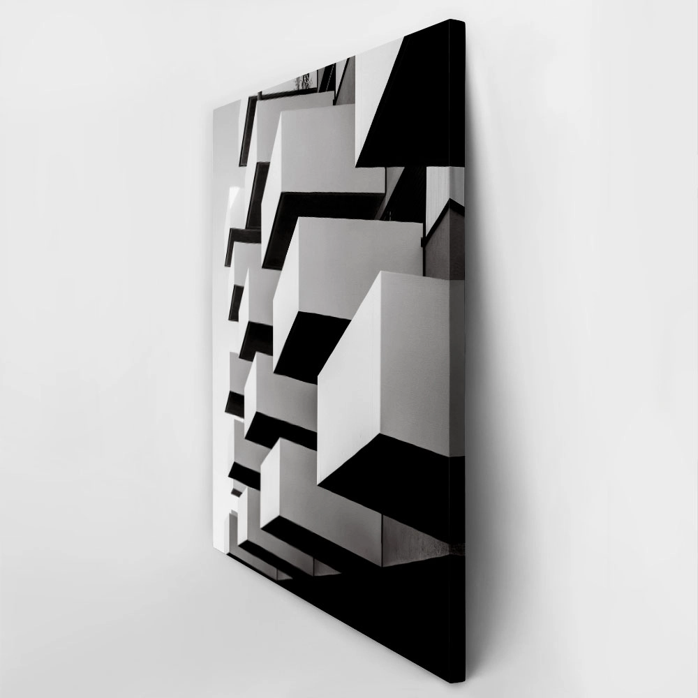 Πίνακας σε Καμβά BLACK AND WHITE ARCHITECTURAL CUBE BALCONIES