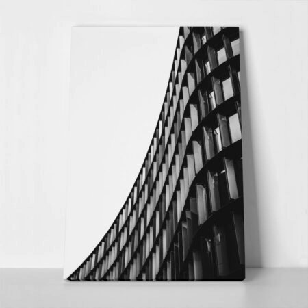 Πίνακας σε Καμβά BLACK AND WHITE ARCHITECTURAL CURVED BUILDING - Πολεις και Αρχιτεκτονικη