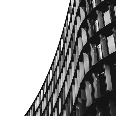 Πίνακας σε Καμβά BLACK AND WHITE ARCHITECTURAL CURVED BUILDING - Πολεις και Αρχιτεκτονικη Sticky 5