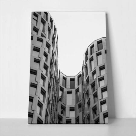 Πίνακας σε Καμβά BLACK AND WHITE ARCHITECTURAL CURVED FACADE - Πολεις και Αρχιτεκτονικη