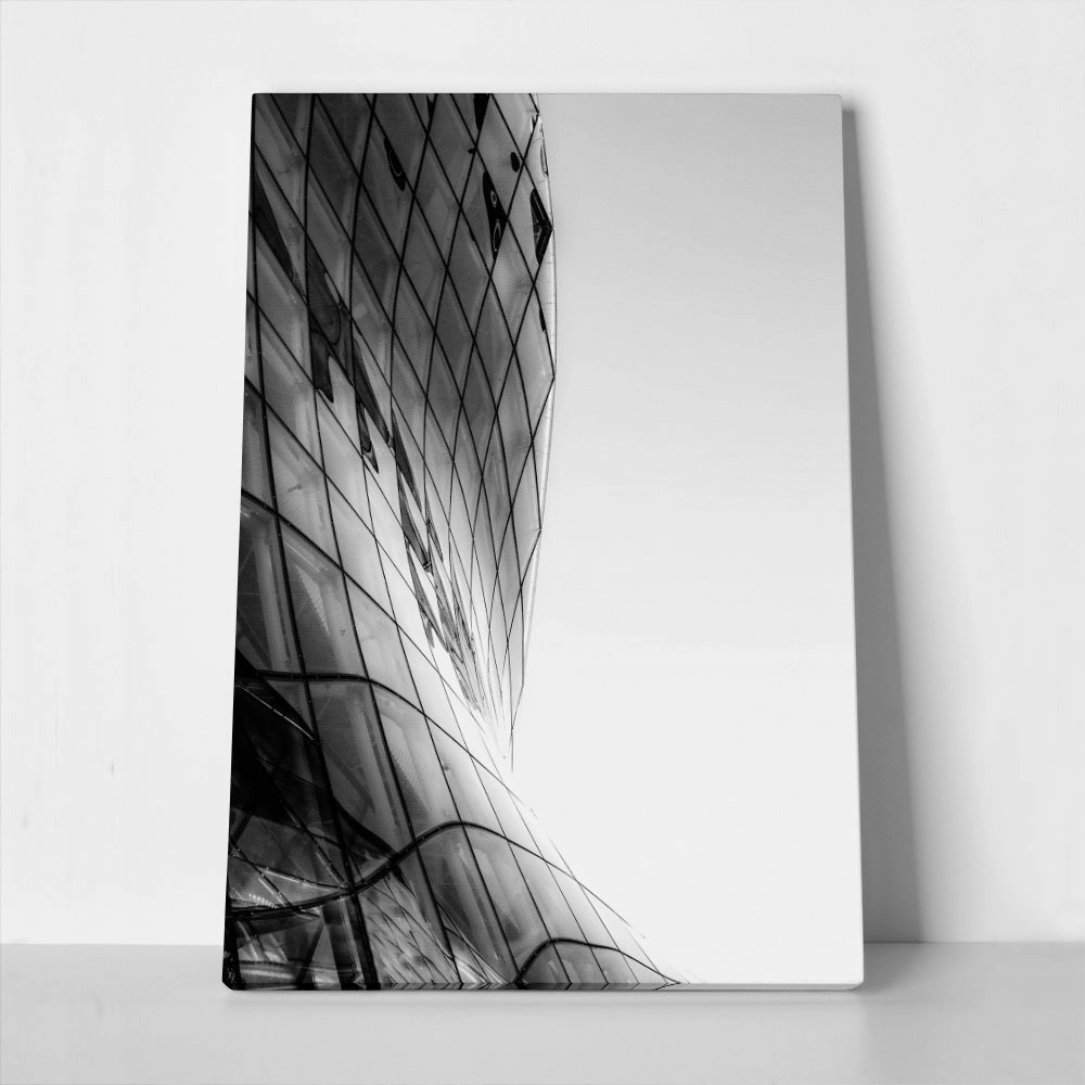 Πίνακας σε Καμβά BLACK AND WHITE ARCHITECTURAL CURVED GLASS BUILDING
