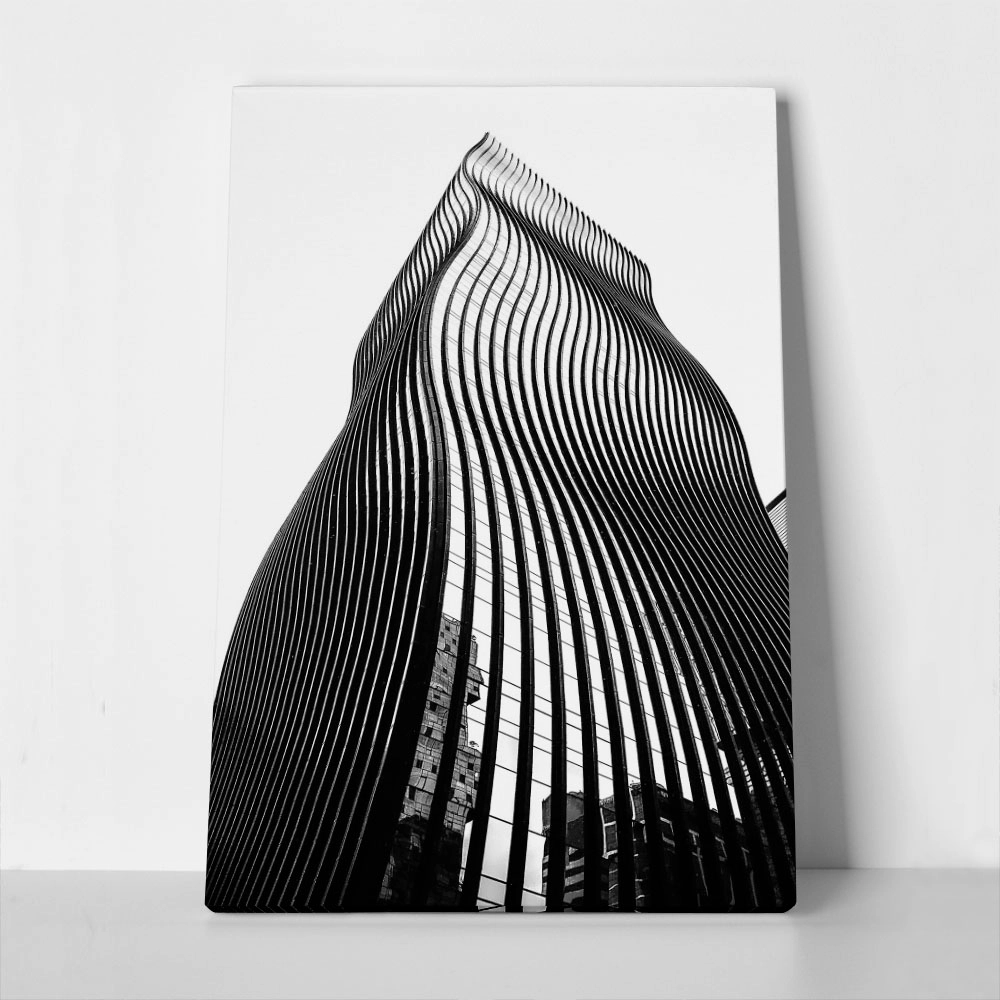 Πίνακας σε Καμβά BLACK AND WHITE ARCHITECTURAL CURVY TOWER