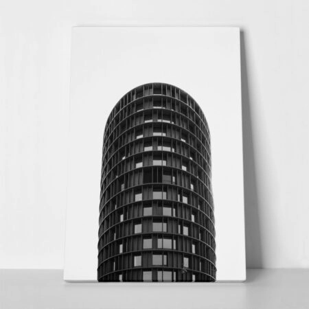 Πίνακας σε Καμβά BLACK AND WHITE ARCHITECTURAL CYLINDRICAL STRUCTURE - Πολεις και Αρχιτεκτονικη