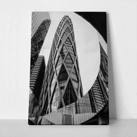 Πίνακας σε Καμβά BLACK AND WHITE ARCHITECTURAL DIAGONAL GRID FACADE - Πολεις και Αρχιτεκτονικη