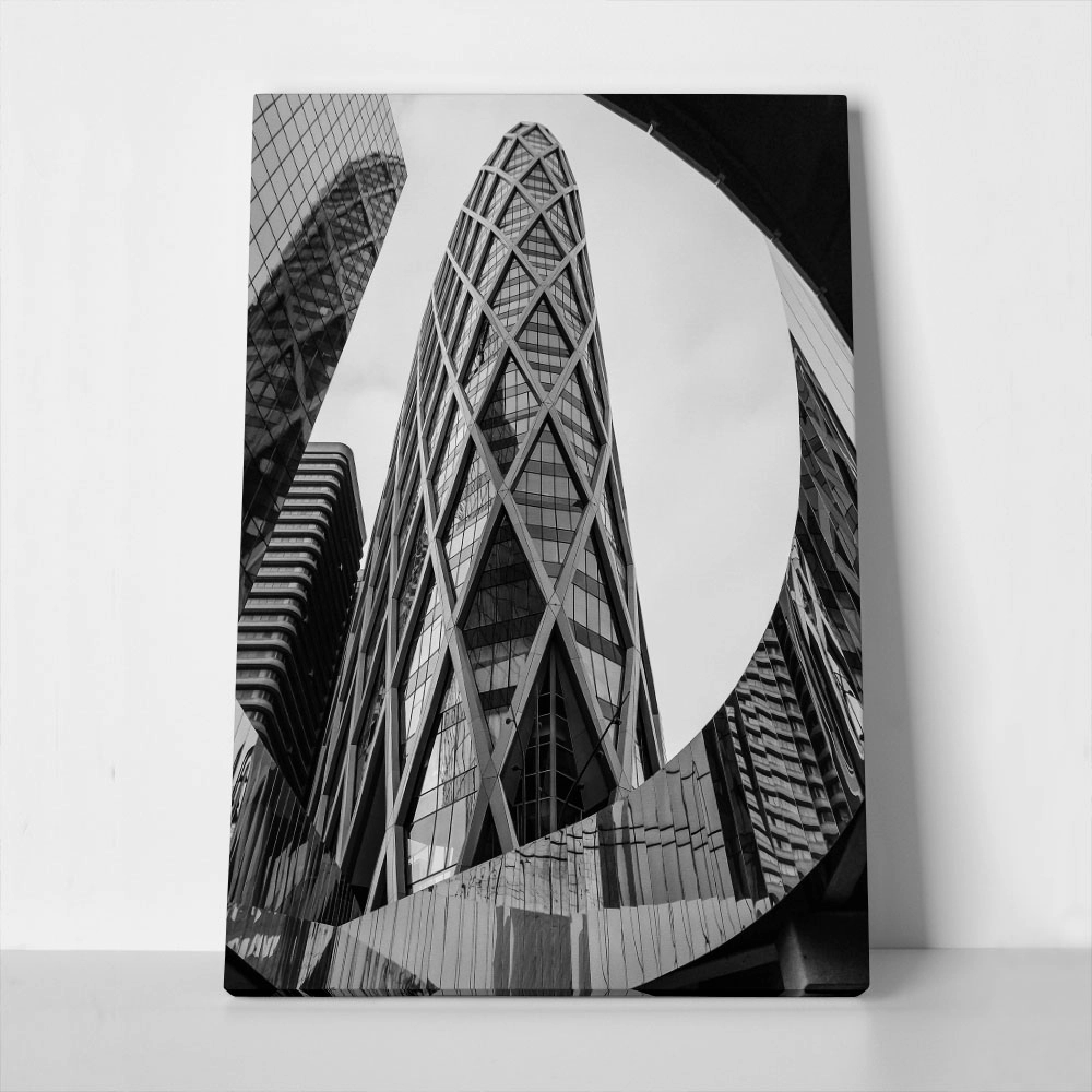 Πίνακας σε Καμβά BLACK AND WHITE ARCHITECTURAL DIAGONAL GRID FACADE