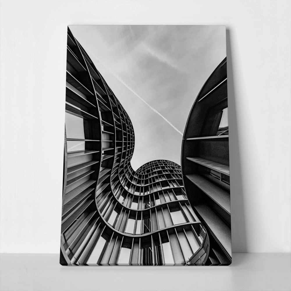 Πίνακας σε Καμβά BLACK AND WHITE ARCHITECTURAL FLOWING CURVED BUILDING