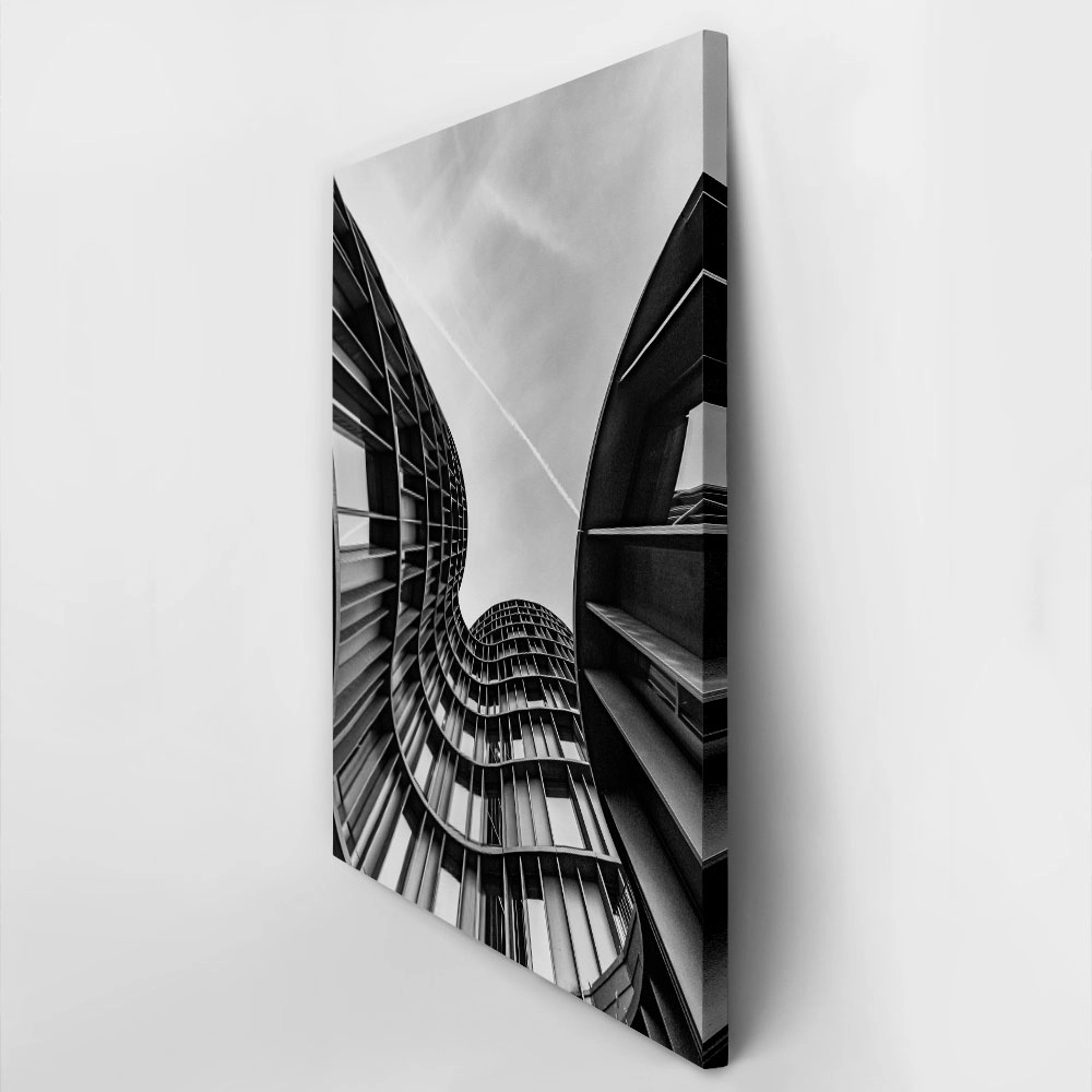 Πίνακας σε Καμβά BLACK AND WHITE ARCHITECTURAL FLOWING CURVED BUILDING