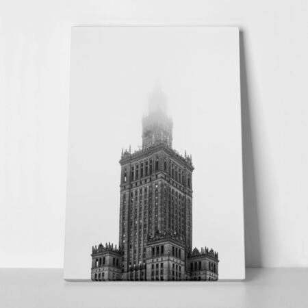 Πίνακας σε Καμβά BLACK AND WHITE ARCHITECTURAL FOGGY TOWER - Πολεις και Αρχιτεκτονικη