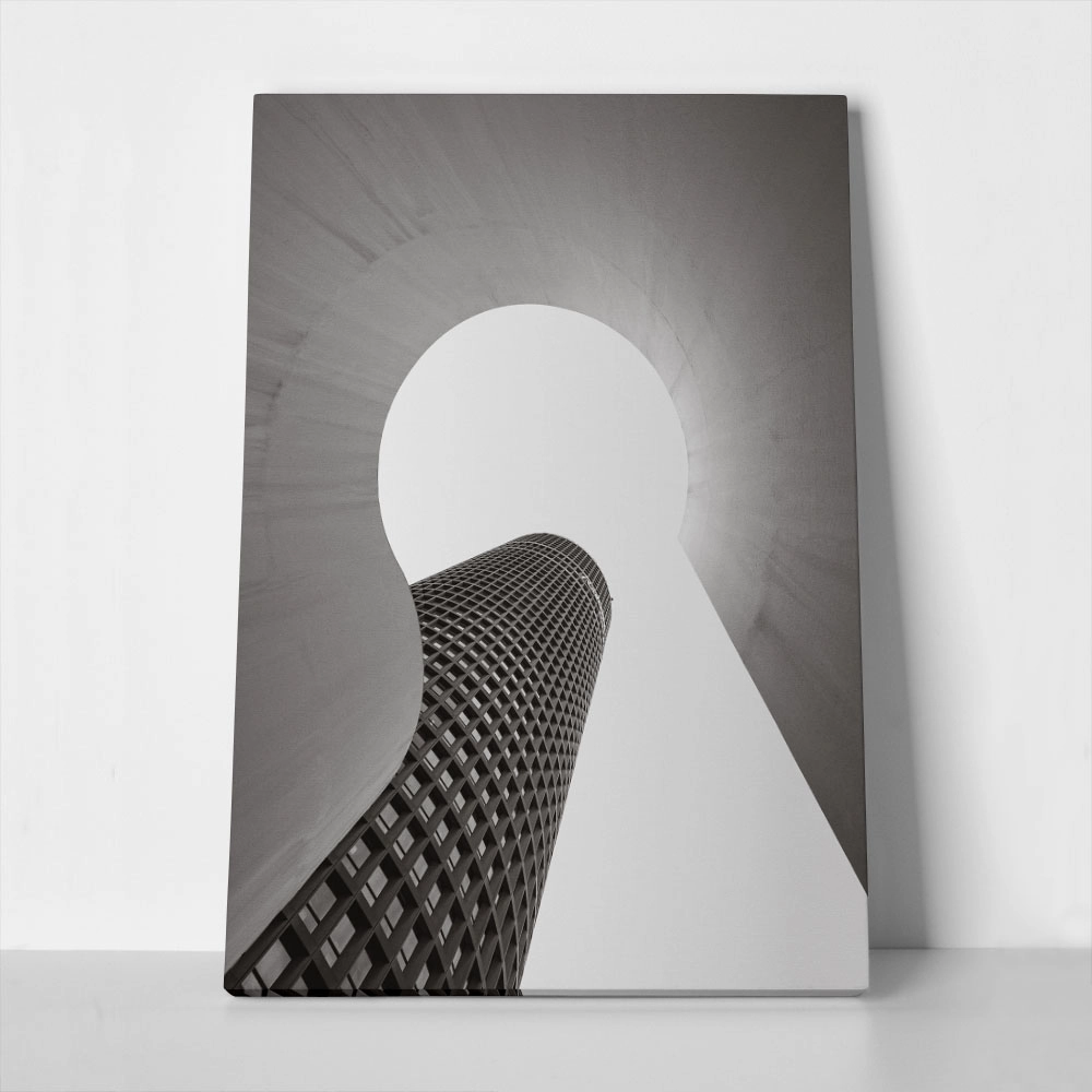 Πίνακας σε Καμβά BLACK AND WHITE ARCHITECTURAL FUTURISTIC SKYSCRAPER 2