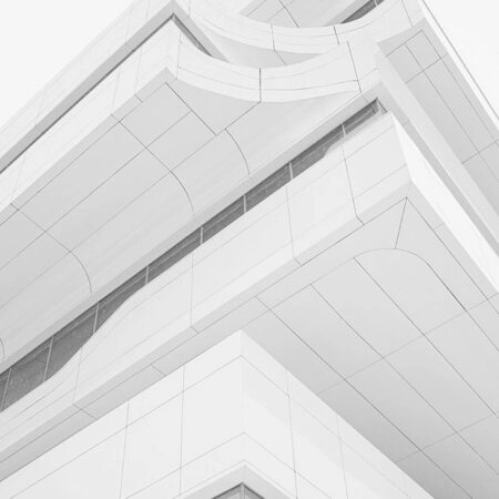 Πίνακας σε Καμβά BLACK AND WHITE ARCHITECTURAL GEOMETRIC APARTMENTS LOW ANGLE BALCONIES - Πολεις και Αρχιτεκτονικη Sticky 5