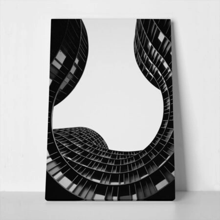 Πίνακας σε Καμβά BLACK AND WHITE ARCHITECTURAL GEOMETRIC CURVED FACADE - Πολεις και Αρχιτεκτονικη