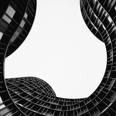 Πίνακας σε Καμβά BLACK AND WHITE ARCHITECTURAL GEOMETRIC CURVED FACADE - Πολεις και Αρχιτεκτονικη Sticky 5