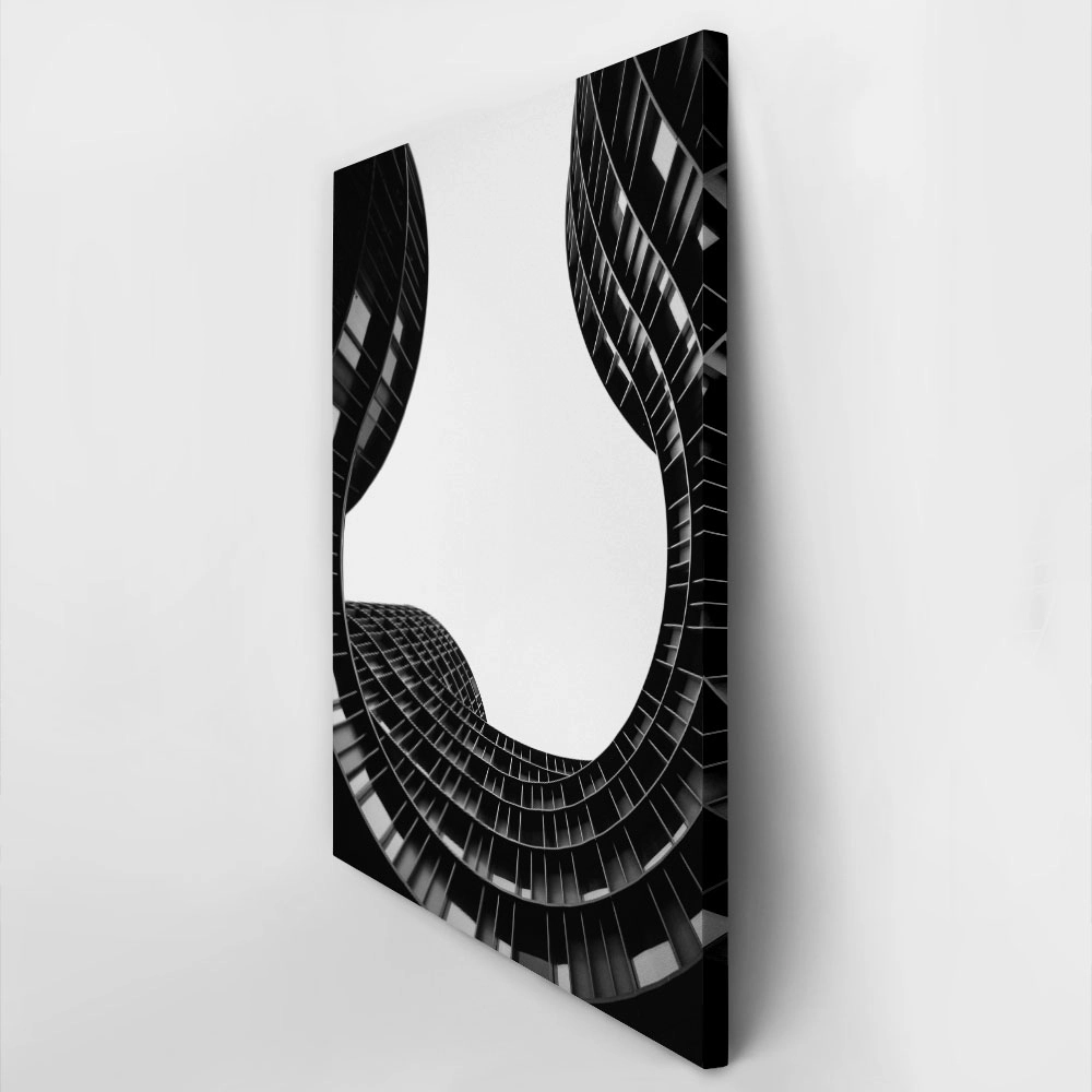 Πίνακας σε Καμβά BLACK AND WHITE ARCHITECTURAL GEOMETRIC CURVED FACADE