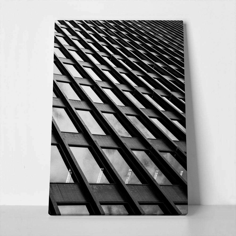 Πίνακας σε Καμβά BLACK AND WHITE ARCHITECTURAL GEOMETRIC GLASS REFLECTION