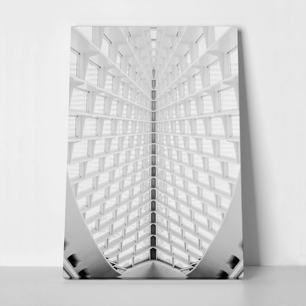 Πίνακας σε Καμβά BLACK AND WHITE ARCHITECTURAL GEOMETRIC INTERIOR CEILING
