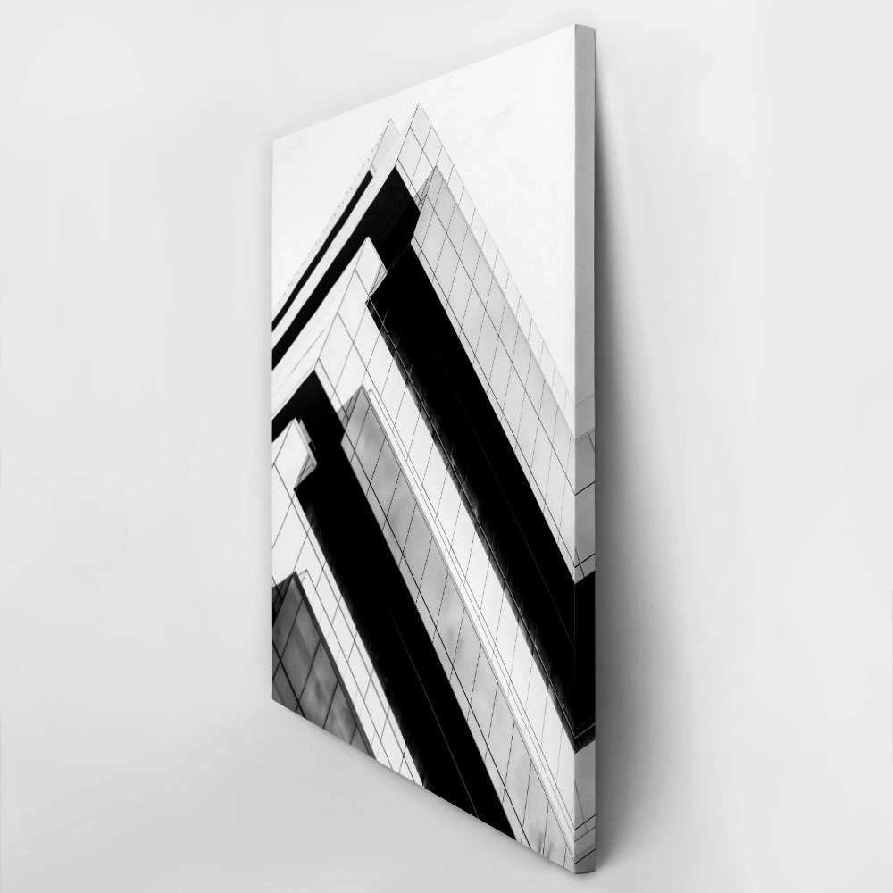 Πίνακας σε Καμβά BLACK AND WHITE ARCHITECTURAL GEOMETRIC SHADOWS BUILDING