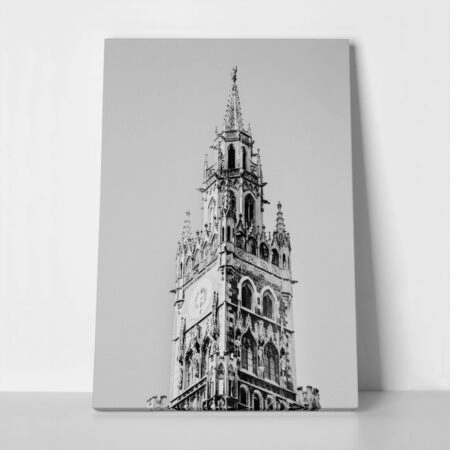 Πίνακας σε Καμβά BLACK AND WHITE ARCHITECTURAL GOTHIC TOWER - Πολεις και Αρχιτεκτονικη