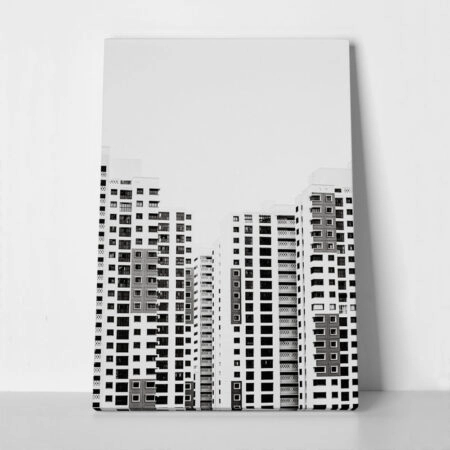 Πίνακας σε Καμβά BLACK AND WHITE ARCHITECTURAL GRID PATTERN BUILDINGS - Πολεις και Αρχιτεκτονικη
