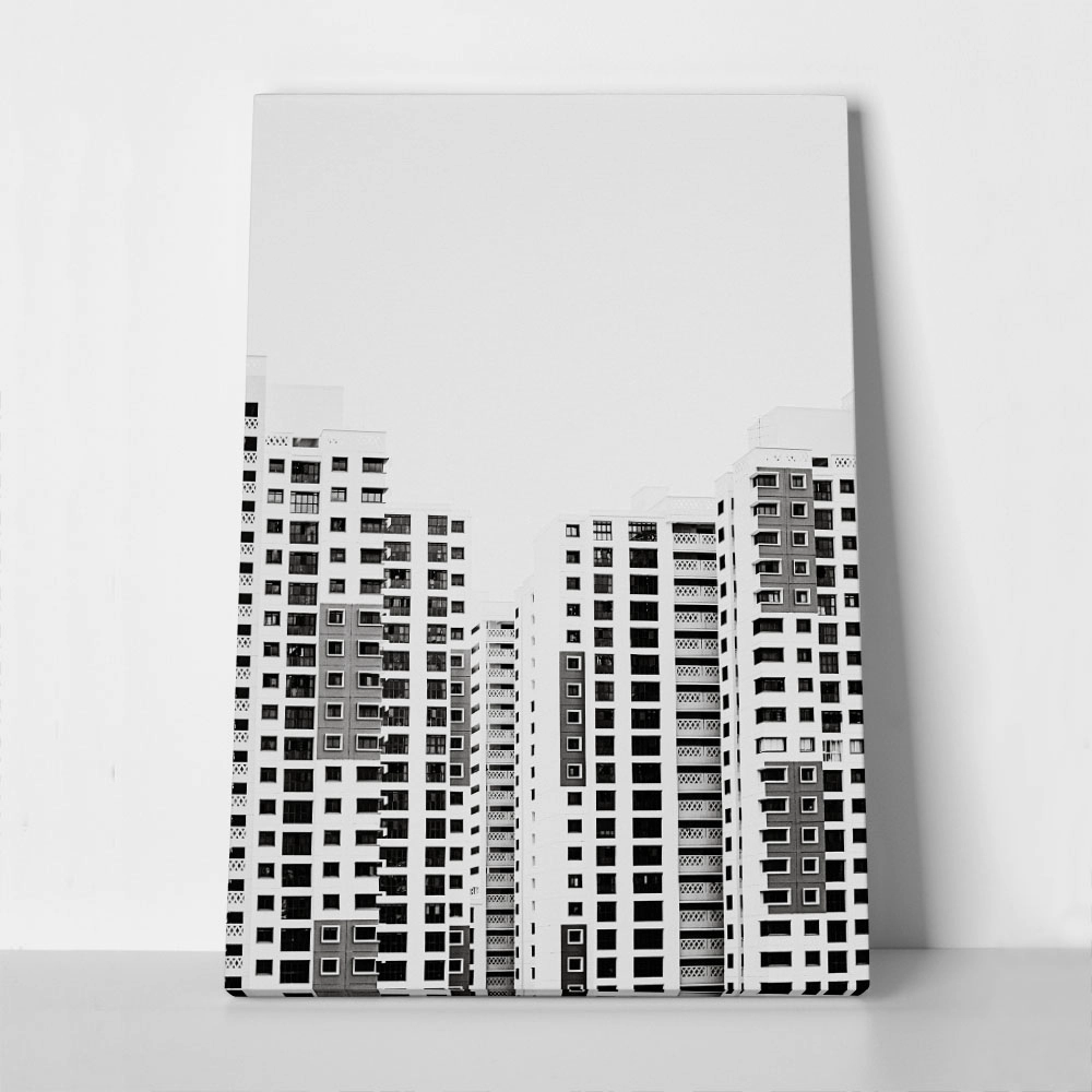 Πίνακας σε Καμβά BLACK AND WHITE ARCHITECTURAL GRID PATTERN BUILDINGS