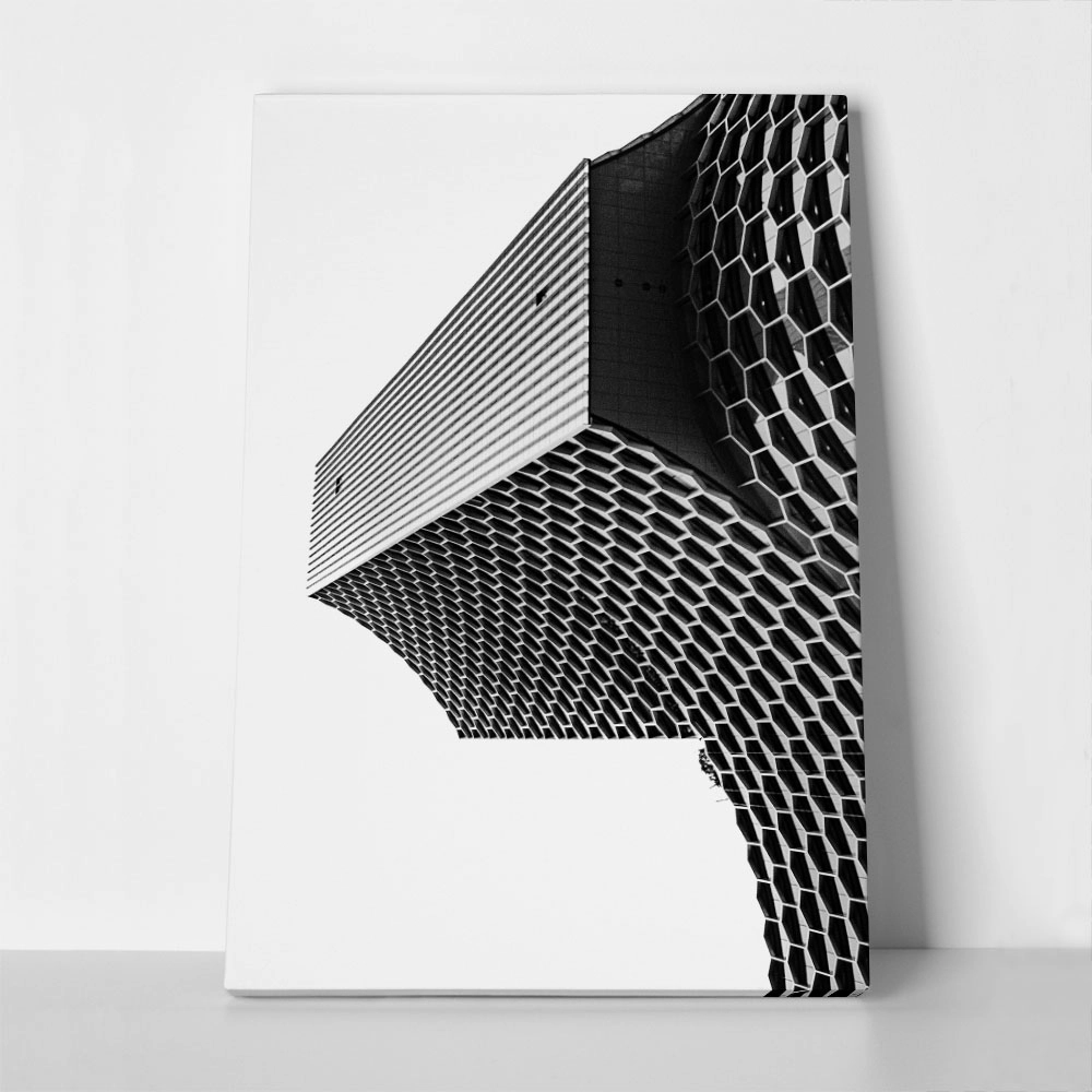Πίνακας σε Καμβά BLACK AND WHITE ARCHITECTURAL HONEYCOMB FACADE 2