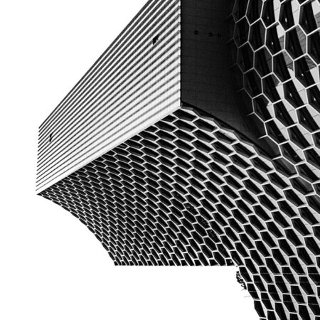 Πίνακας σε Καμβά BLACK AND WHITE ARCHITECTURAL HONEYCOMB FACADE 2 - Πολεις και Αρχιτεκτονικη Sticky 5