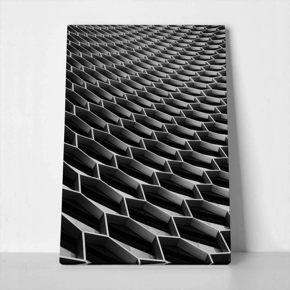 Πίνακας σε Καμβά BLACK AND WHITE ARCHITECTURAL HONEYCOMB STRUCTURE 2